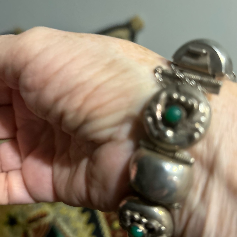 Silver and Green Women's Bracelet